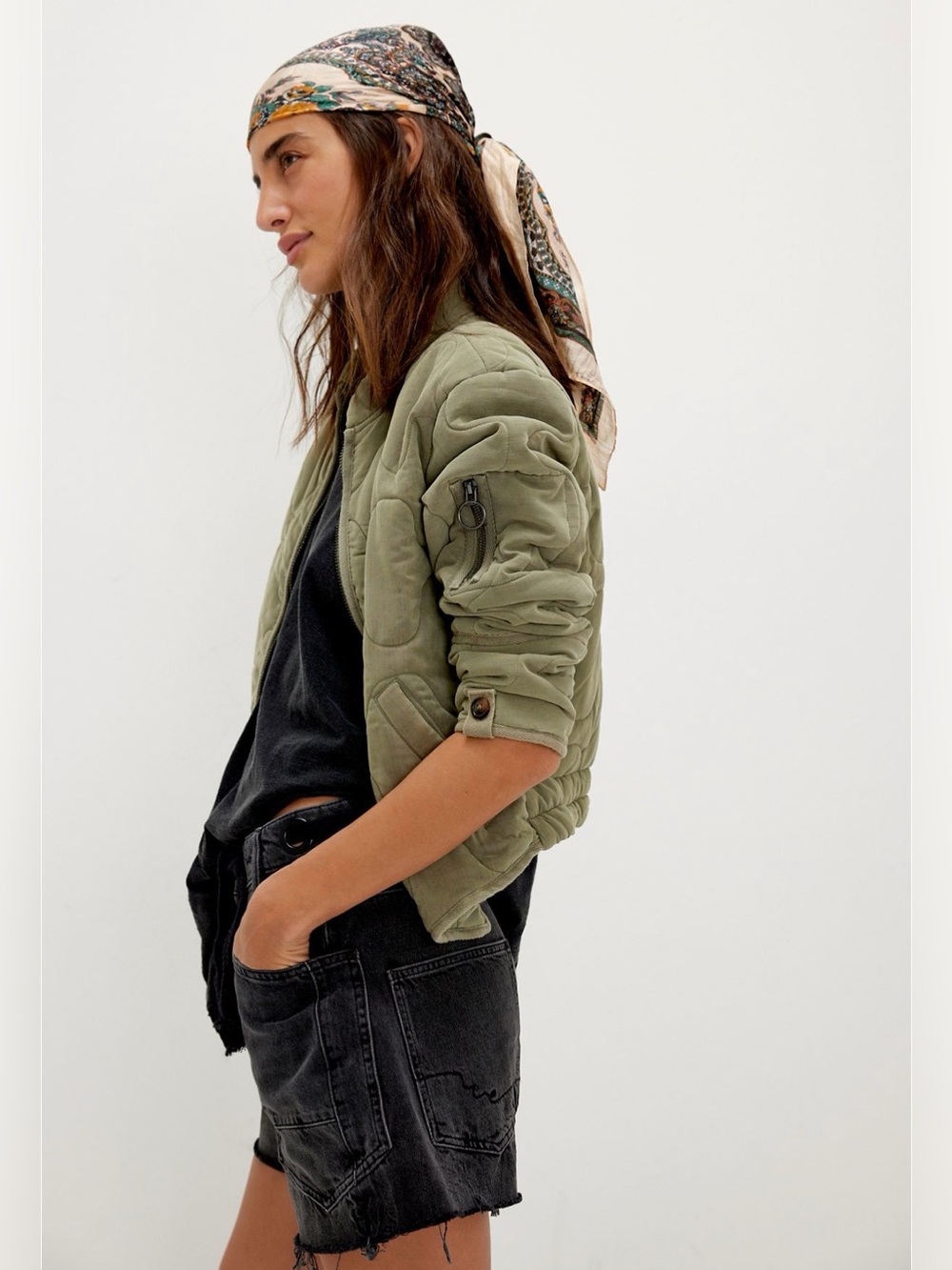 Free People We The Free Aura Liner Quilted Jacket Adventurer Green Sz M